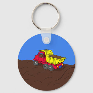 Dump Truck Red and Yellow Cartoon Art Key Ring