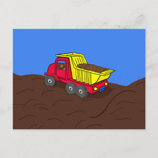 Dump Truck Red and Yellow Cartoon Art Postcard