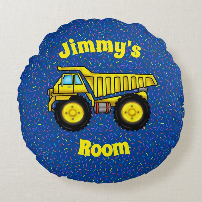 Dump Truck Round Throw Pillow (Front)