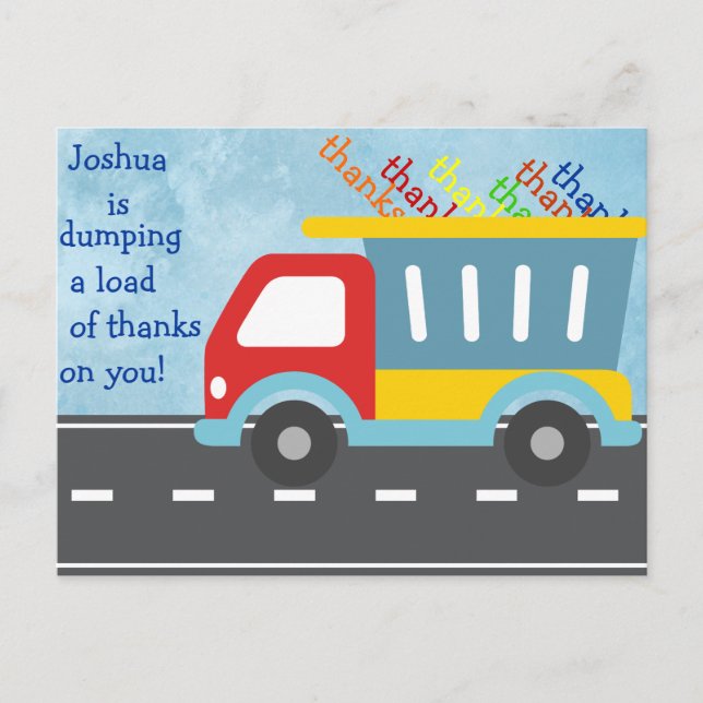 Dump truck THANK YOU postcard (personalise) (Front)