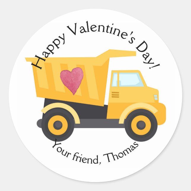 Dump Truck Valentine Day Stickers Personalised (Front)