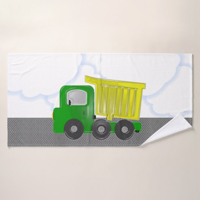Dump Truck Yellow Green Animated Bath Towel (Bath Towel)
