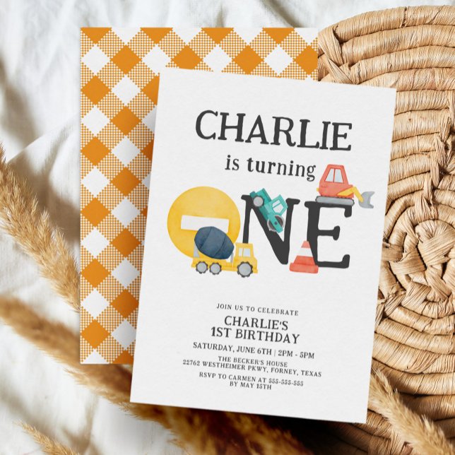 Dump Trucks Construction Party Boy 1st Birthday Invitation (Creator Uploaded)