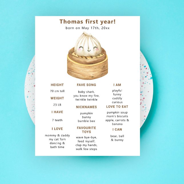 Dumpling First Birthday Milestone Birthday Poster (Creator Uploaded)