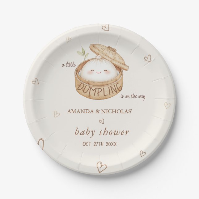 Dumpling Is on The Way Baby Shower  Paper Plate (Front)