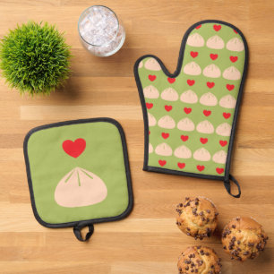 Dumpling Love Matcha Oven Mitt & Pot Holder Set