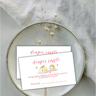 Dumpling Mushroom Twin Diaper Raffle Baby Shower Enclosure Card