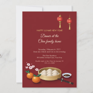 Dumplings and Red Lanterns Lunar New Year Party Invitation
