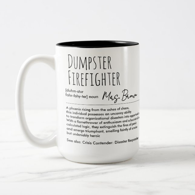 Dumpster Firefighter Funny Definition Custom Name Two-Tone Coffee Mug (Left)