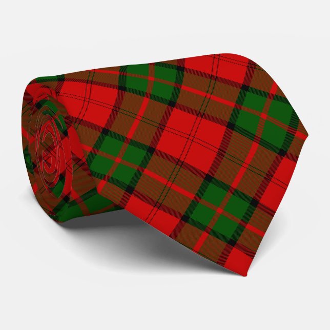 Dunbar tartan red green plaid tie (Rolled)