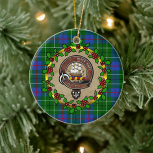 Duncan Clan Badge & Tartan Personalised Xmas Ceramic Ornament