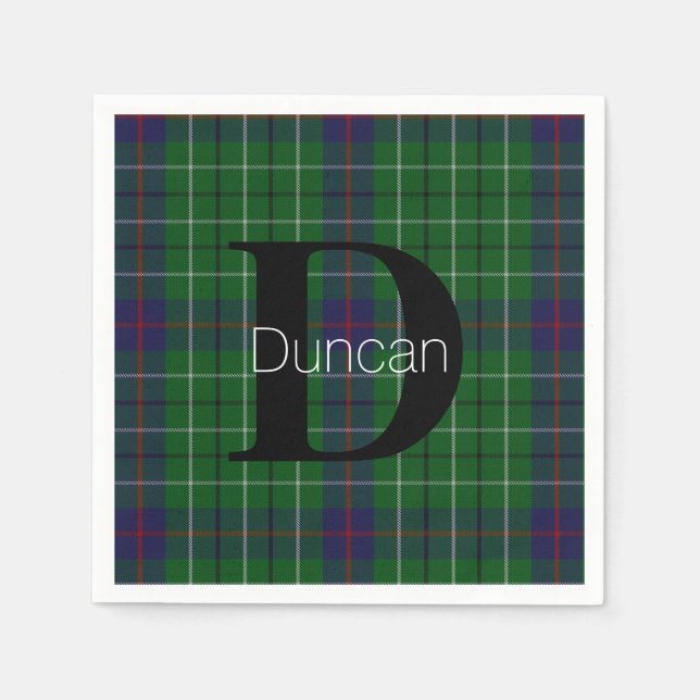 Duncan Clan Plaid Monogram Paper Napkins (Front)