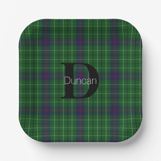 Duncan Clan Plaid Monogram Paper Napkins Plate (Front)