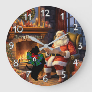 Duncan Scottie Dog & Santa Personalised Xmas Large Clock