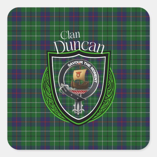 Duncan Scottish Clan Tartan & Crest Square Sticker (Front)