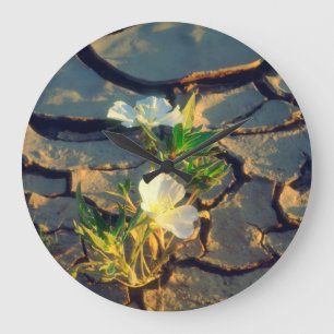 Dune Primrose growing out of Cracked Mud Large Clock