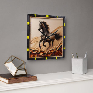 Dune Sprint: Charred Wood Arabian Spirit Square Wall Clock