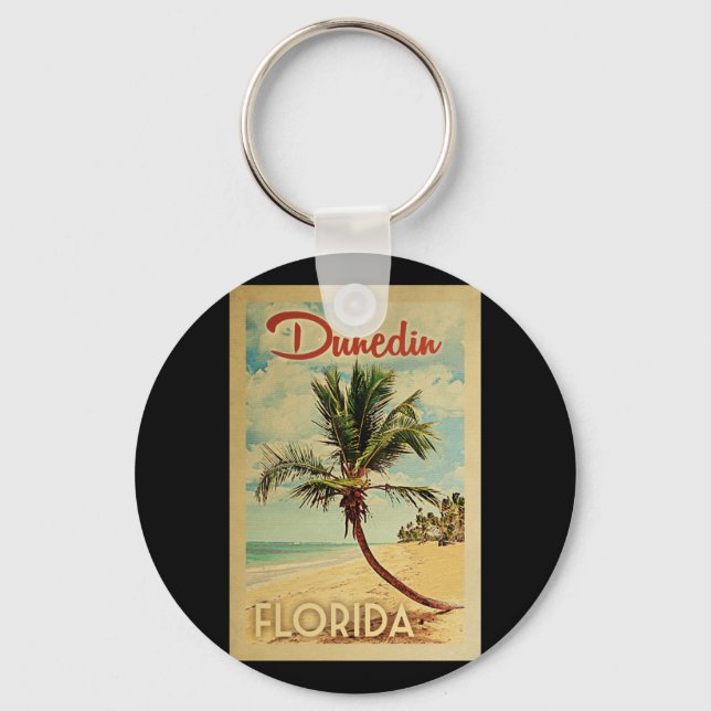 Dunedin Palm Tree Vintage Travel Key Ring (Front)