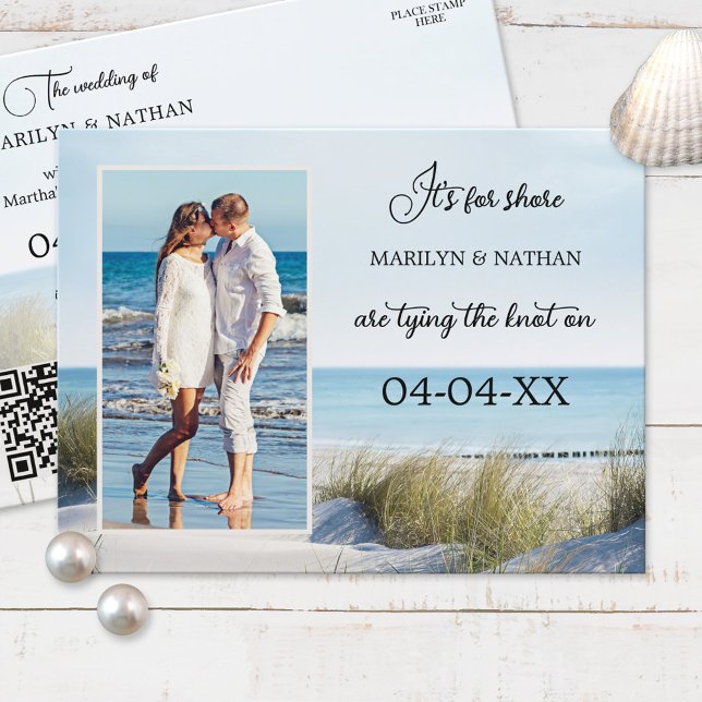 Dunes and Beach Photo QR Save the Date Postcard (Creator Uploaded)