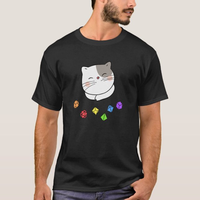 Dungeon Meowster And Nerdy Cat Polyhedral Dice Set T-Shirt (Front)