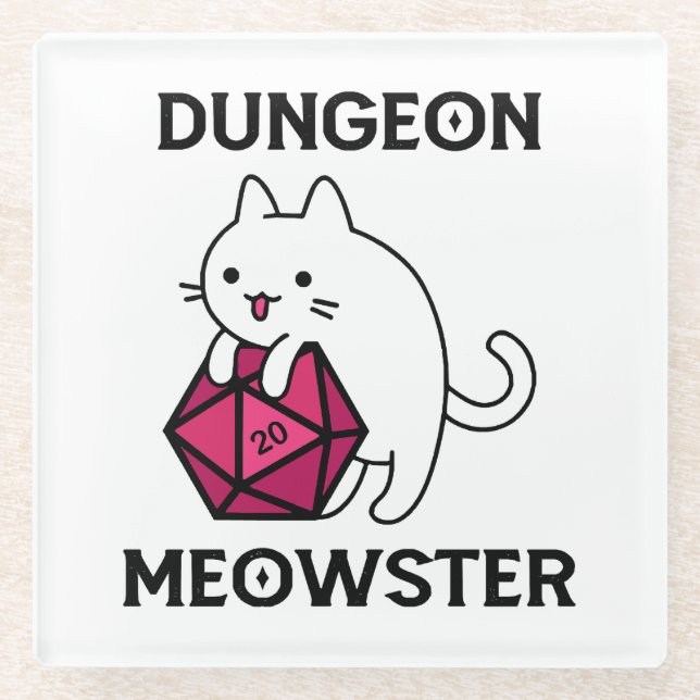 Dungeon Meowster Cat Funny Glass Coaster (Front)