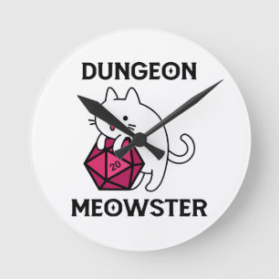 Dungeon Meowster Cat Funny Round Clock