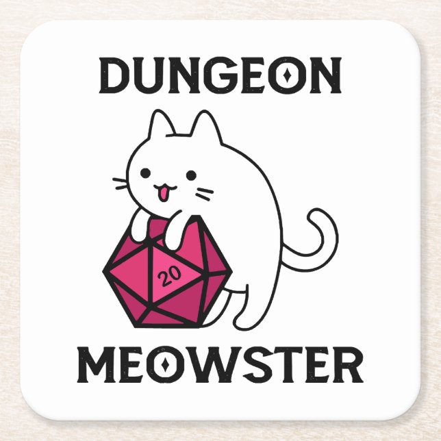 Dungeon Meowster Cat Funny Square Paper Coaster (Front)