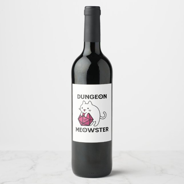 Dungeon Meowster Cat Funny Wine Label (Front)