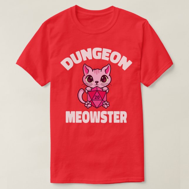 Dungeon Meowster Cat Tabletop Polyhedral T-Shirt (Design Front)