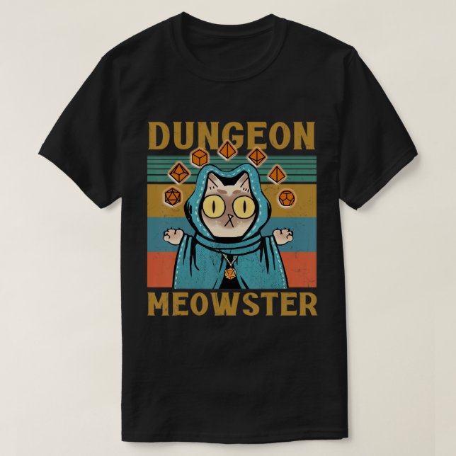 Dungeon Meowster Funny Nerdy Gamer Cat Vintage Gam T-Shirt (Design Front)