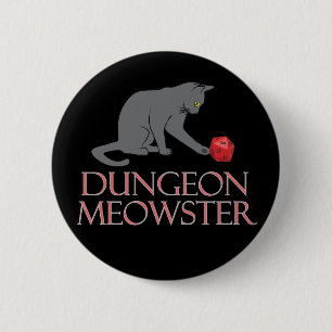 Dungeon Meowster Funny RPG Cat with Dice 6 Cm Round Badge