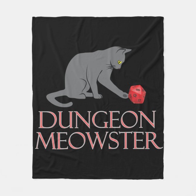 Dungeon Meowster Funny RPG Cat with Dice Fleece Blanket (Front)