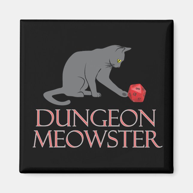 Dungeon Meowster Funny RPG Cat with Dice Magnet (Front)