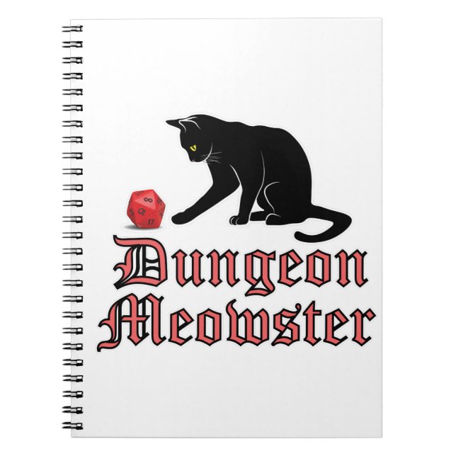 Dungeon Meowster Funny RPG Cat with Dice Notebook (Front)