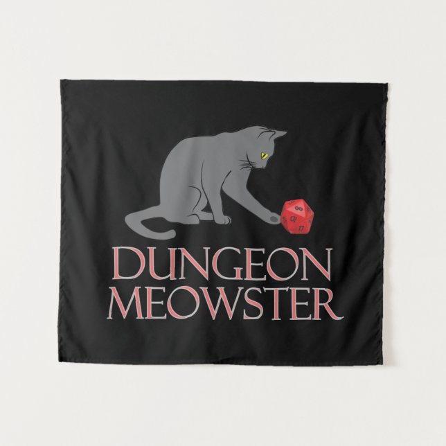 Dungeon Meowster Funny RPG Cat with Dice Tapestry (Front (Horizontal))