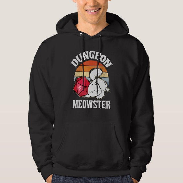 Dungeon Meowster Nerdy D20 Dice Nerd Kitten Cat Rp Hoodie (Front)