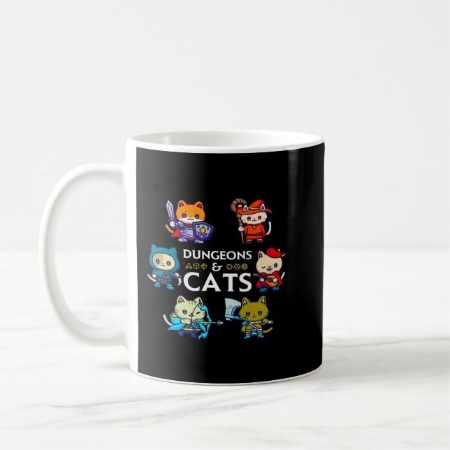 Dungeons and Cats RPG D20 Dice Nerdy Fantasy Gamer Coffee Mug (Left)