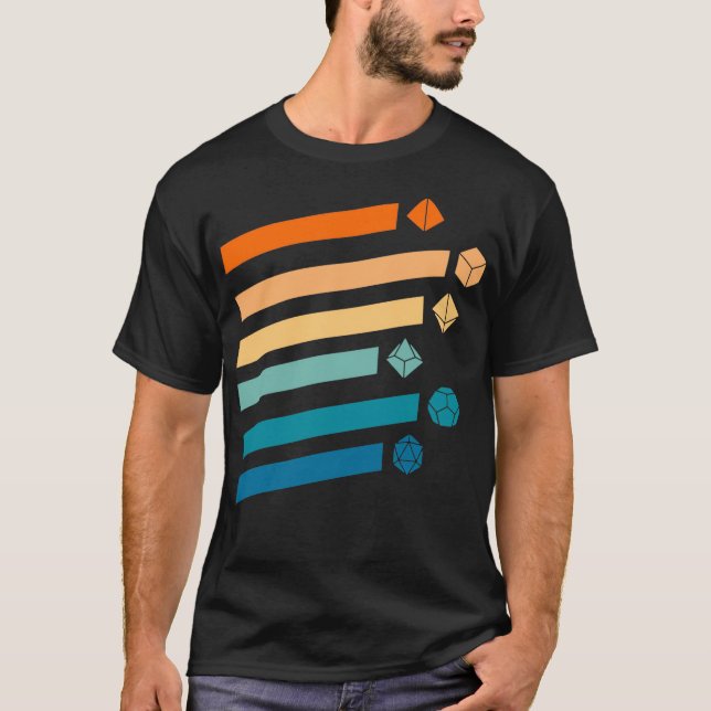 Dungeons Dice Tshirt, D20 Dragons Tshirt, Retro D2 T-Shirt (Front)