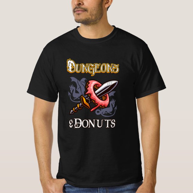 Dungeons & Doughnuts Funny RPG Roleplaying Fantasy T-Shirt (Front)