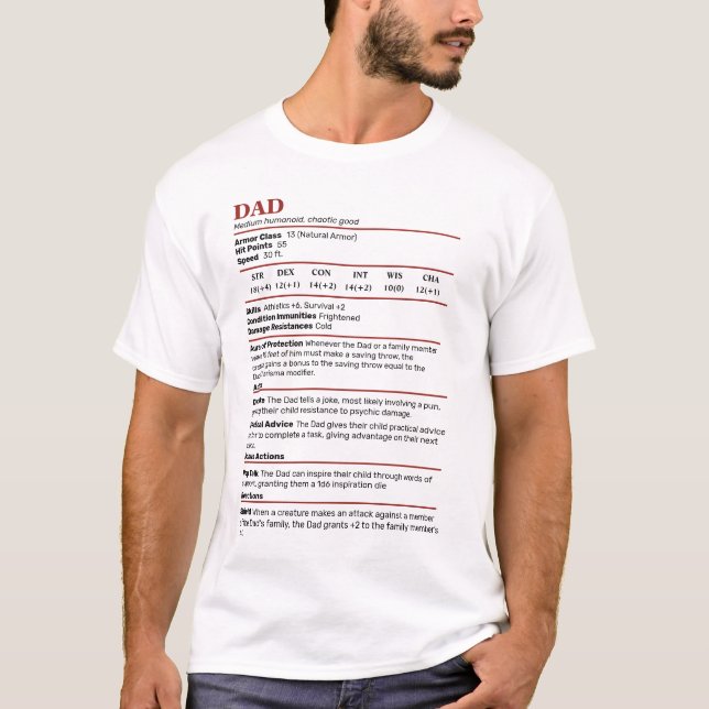 Dungeons & Dragons Dad Stat Block T-Shirt (Front)