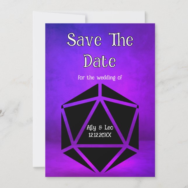 Dungeons & Dragons Wedding D20 Dice Save The Date Invitation (Front)