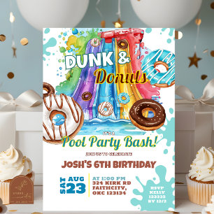 Dunk and Doughnut Waterslide Pool Party Birthday Invitation
