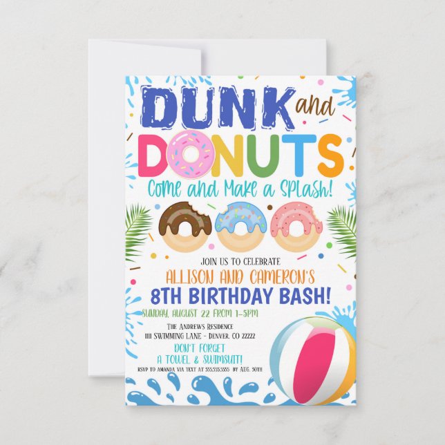 Dunk and Doughnuts Birthday Invitation (Front)
