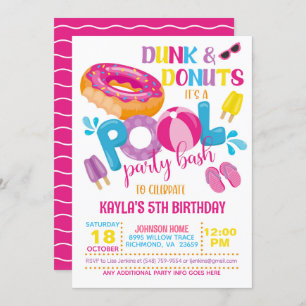 Dunk & Doughnuts Pool Party Invitation