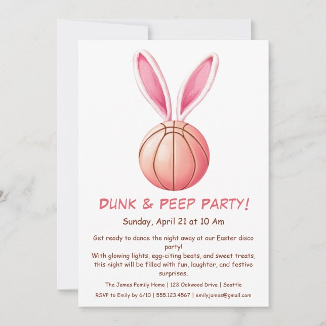 Dunk & Peep Party – Easter Basketball Invitation (Front)