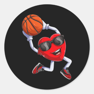 Dunking Heart Basketball Classic Round Sticker