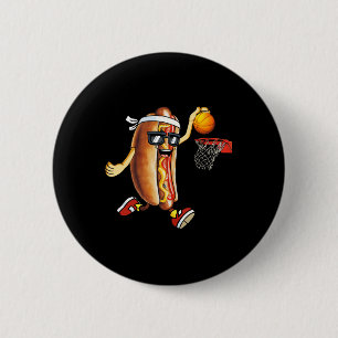Dunking Hotdog In Bread Roll Playing Basketball Sp 6 Cm Round Badge