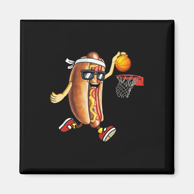 Dunking Hotdog In Bread Roll Playing Basketball Sp Magnet (Front)