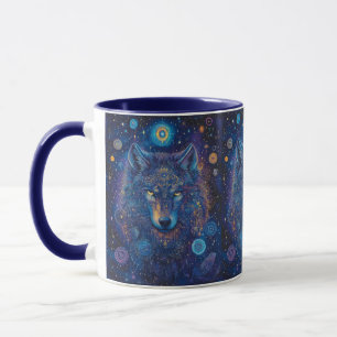Dunkler Wolf mit Mandala magischer Sternenhimmel Mug