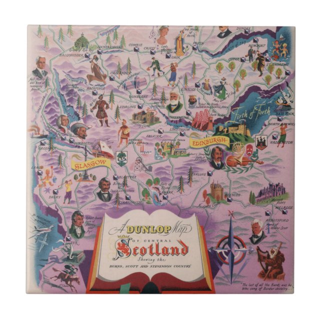 Dunlop Map of Central Scotland Ceramic Tile (Front)
